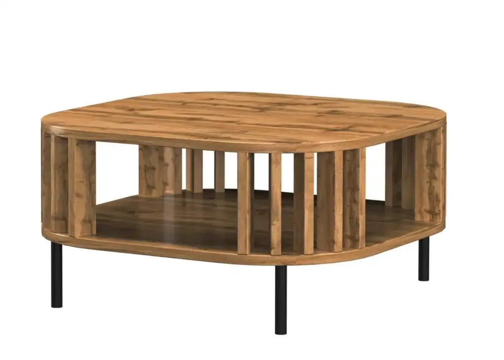 Stolik kawowy z lamelami 68×68 cm – Dąb Wotan