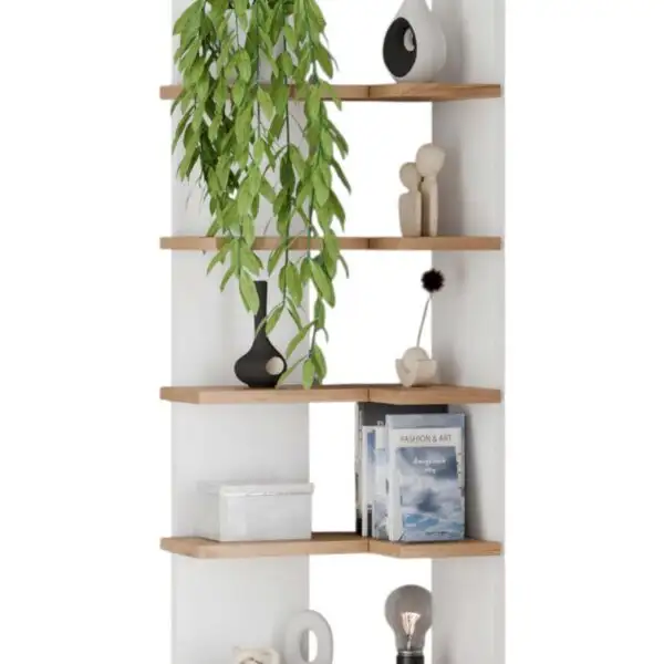 Zestaw 2 półek ściennych 5-poziomowych 25×100 cm – Biały + Dąb Craft Złoty