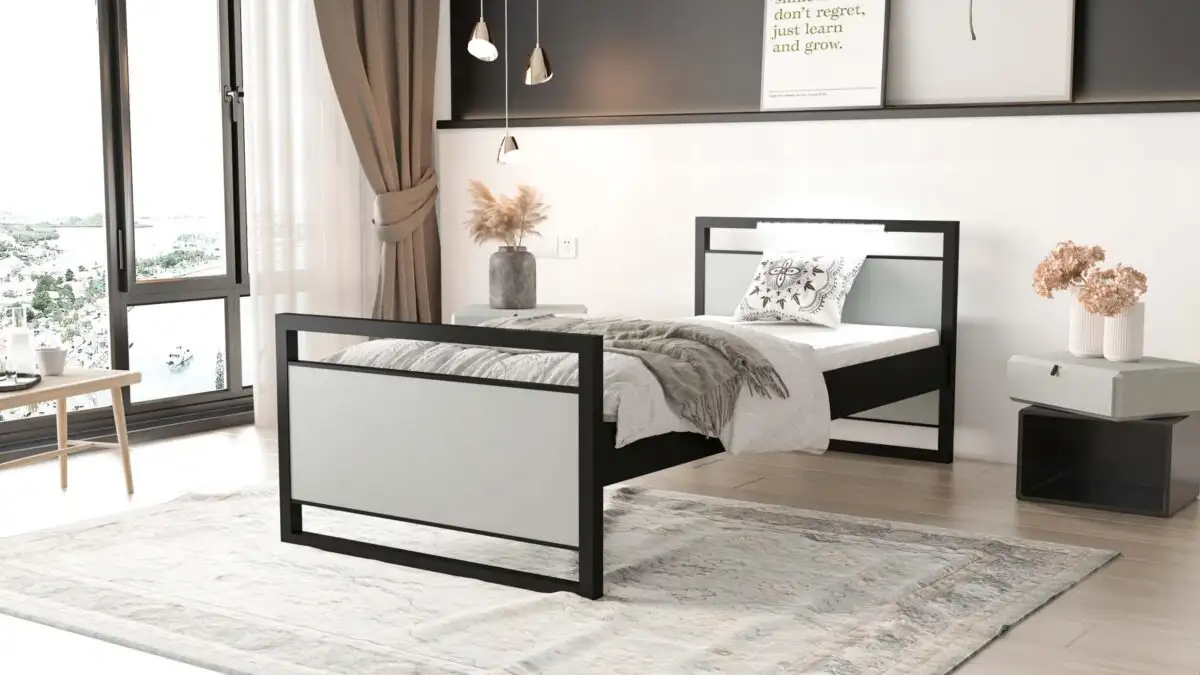 Łóżko pojedyncze metalowe loft 90×200 z LED