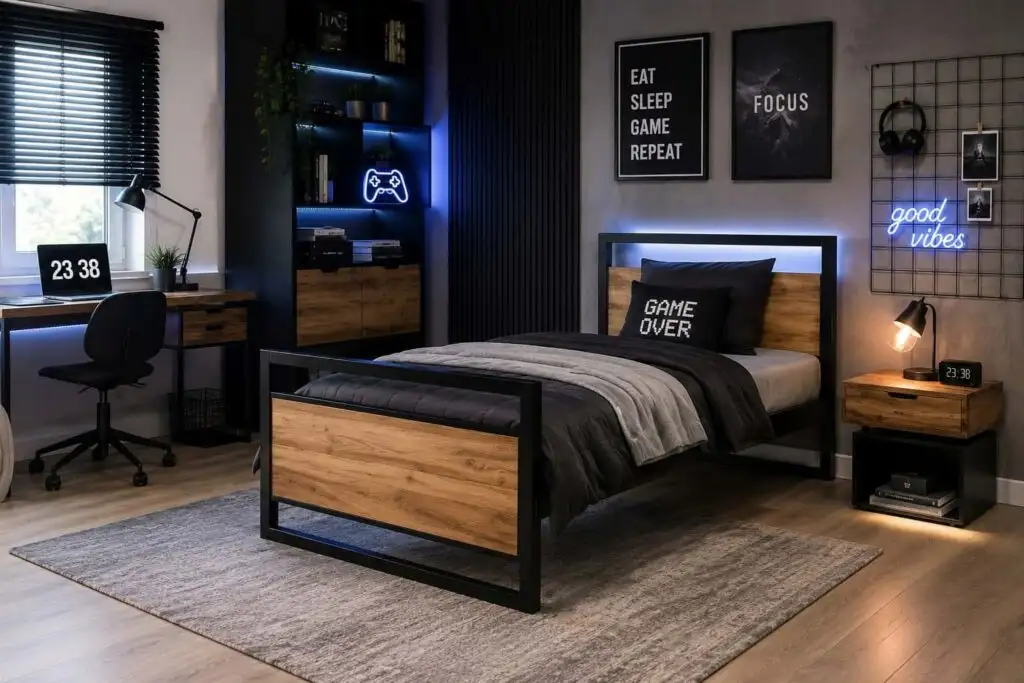 Łóżko młodzieżowe loft 90×200 z zagłówkiem