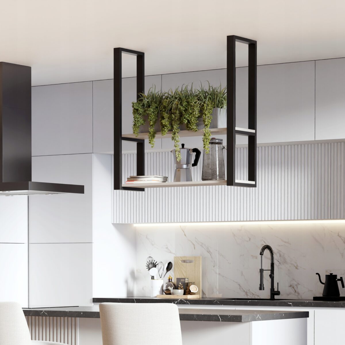 Półka sufitowa wisząca loft 90 cm – dwa poziomy