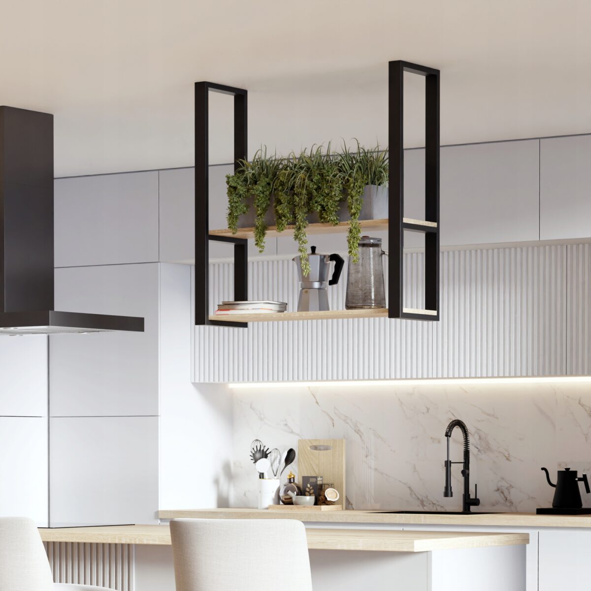 Półka sufitowa wisząca loft 90 cm – dwa poziomy