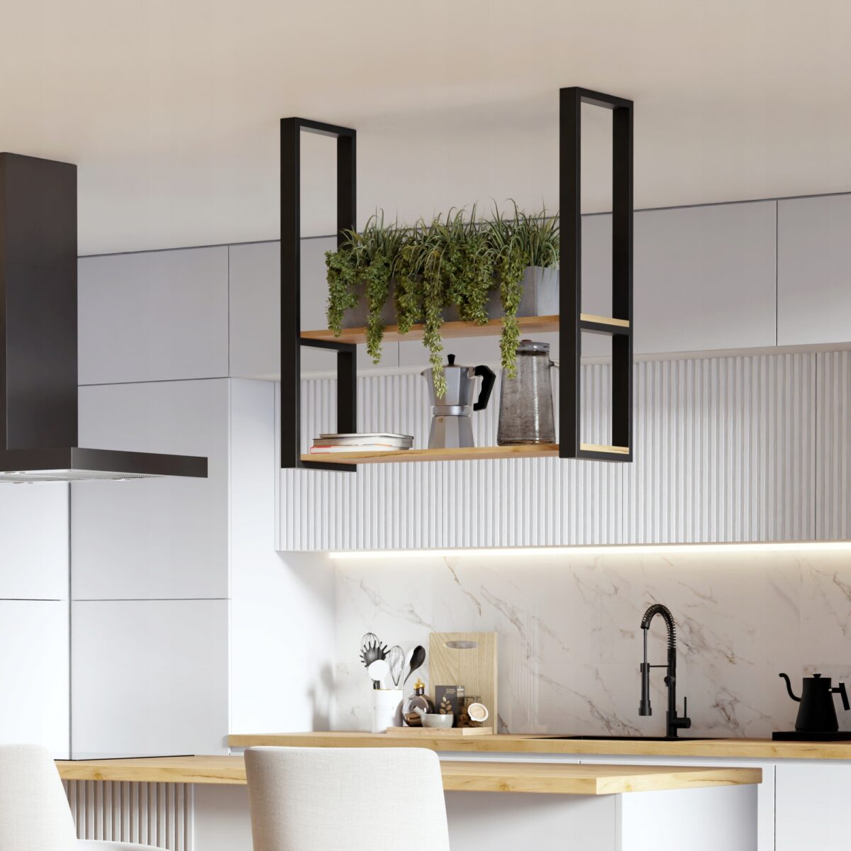 Półka sufitowa wisząca loft 90 cm – dwa poziomy
